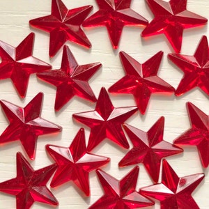 Glass Rhinestone Stars, Vintage, Red, Set of 15, 3/4&quot; or 20mm, Gold Foil Flat Back, Faceted Front, West German Made