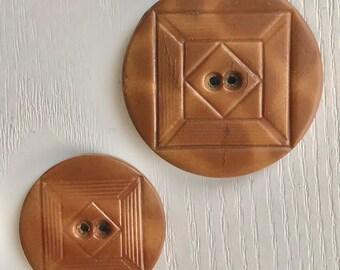Celluloid Tight-Top Buttons, Vintage, Large 2" & 1 1/2" Diameter, Gold, Mother/Daughter, Sew Through, As Is Condition, Collectible