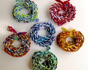 Fabric Twine, Hand Wrapped Fabric Roping, 5 Yards, 6 Colorways, Shabby Crafting Twine