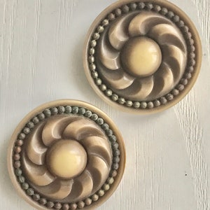 Early-Plastic Coat Buttons, Vintage Mid-Century Celluloid, XLG-1 5/8" Diameter, Set of 2, Buffed Celluloid & Metal, Self Shank, As Is