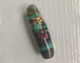 Cylindrical Glass Bead, 1 5/8 Inches Long, 3mm Channel Hole, Turquoise, Green & Pink Colors, Glass Bead Jewelry Supply
