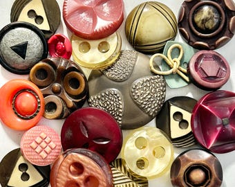 Celluloid Buttons, Early Plastic Buttons, Vintage, 22 Unique Assorted, Celluloid & Self Shanks, Collectible, Early Plastic Button Lot