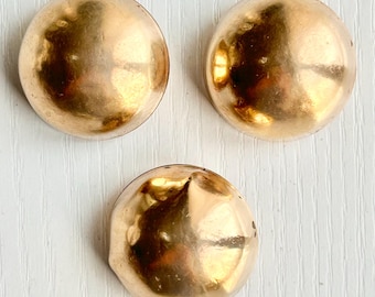 Brass Domed Buttons, Vintage, 1 1/16" in Diameter, 3/4" Deep, Polished, Cone Shank with Wire Eye, Some Dents, Selling As Is