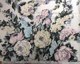 Vintage Cotton Barkcloth, Spectrum Original, 1 1/2 Yard Panel, Urn With Flowers Design, 40s/50s Barkcloth