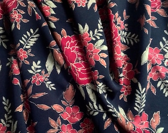 Polyester Crepe, 1 1/4 Yards, Black & Red, Floral Print
