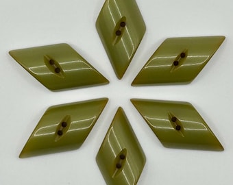 Bakelite Buttons, Vintage, Bakelite Green, Set of 6, Trapezoid Half Barrels, Carved Cat's Eye Two Hole, Excellent New Old Stock Condition