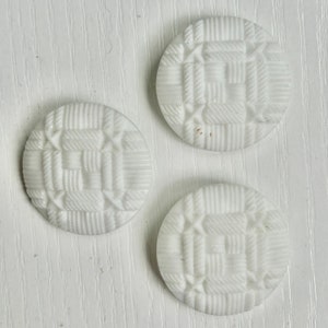 Milk-Glass Buttons, Vintage, Set of 3, 1 Inch Diameter, White Color, Brass Box Shanks, 1940&#39;s, Collectible Buttons