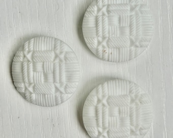 Milk-Glass Buttons, Vintage, Set of 3, 1 Inch Diameter, White Color, Brass Box Shanks, 1940's, Collectible Buttons