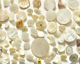 Mother-of-Pearl Button Assortment, 67 Vintage, Flat Top Mixed MOP & Shell Sizes and Types, Collect or Craft