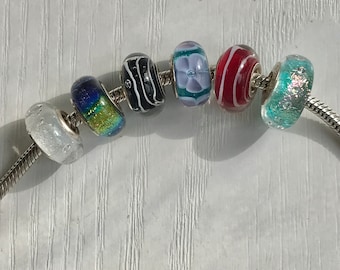 Murano Glass Beads, 925 Sterling, Stamped Chamilia 925, 6 Styles, Fits Standard Bracelet, Gently Used, Jewelry Supply
