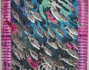 Original Quilt Art, Fish for Dinner, 31" x 35", Nancy Turbitt Art