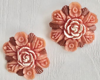 Celluloid Buttons, 2 Rare Vintage, 1 3/8 Inch Diameter, Hand Crafted & Painted Rose Motif, Lovely Vintage Condition, Collector's Buttons