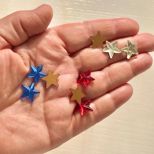 Glass Rhinestone Stars, 3 Color Choices, Sets of 15, 9/16&quot; or 14mm, Gold Foil Flat Back, Faceted Front, West German Made