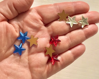 Glass Rhinestone Stars, 3 Color Choices, Sets of 15, 9/16" or 14mm, Gold Foil Flat Back, Faceted Front, West German Made