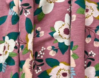 Cotton Jersey Remnant, 2 Yards, Dusty Pink Floral, 60 " Width, One Way Stretch