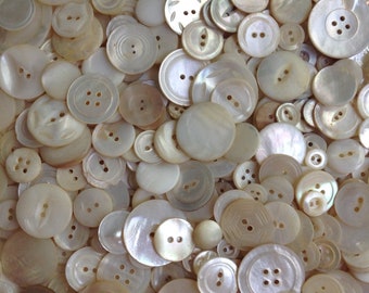 Mother-of-Pearl Button Assortment, Vintage, Mixed MOP & Shell Sizes and Types, 1 Cup (325 pcs), Collect or Craft