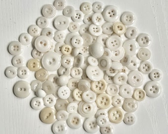China Buttons, 100+ Vintage, 3/8" to 3/4", Cream & White, Underwear and Clothing Buttons, Supply for Crafting