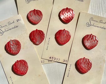 Tinted Mother-of-Pearl Buttons, Vintage But New, 4 Cards of 2 Each, 3/4" Diameter, Red Dye, Self Shanks, Collect or Craft Buttons