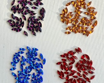 Marquise Glass Rhinestones, 50 Count, Vintage 1950's, 4x8mm(5/16"), Choose One of 4 Colors, Pointed Back, Gold-tone Foiled Back, Faceted