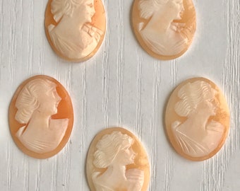 Hand-Carved Natural-Shell Cameos, Vintage, Shell Peach & Ivory Color, Choose 1 of 5, Curved Cabochon, Jewelers Grade Carved Shell Cameo, 1st