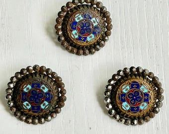 Enamel Brass-Steels Button, Choose One of Three, Antique Victorian Era, 1 Inch Diameter, Metal Shank, Collectible Button, Selling As Is