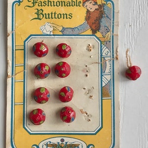 Czech Glass Buttons, Vintage 1930s, Red, Early La Mode, Made in Czechoslovakia, Partial Card of 9, 5/16&quot;, Self Shank, Original Card, As Is