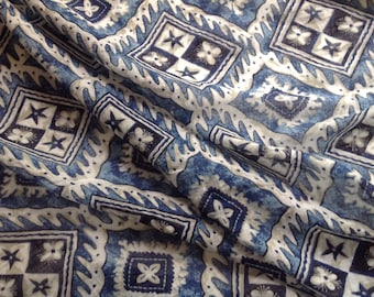 Sheer Cotton, 4 Yards, 56" Wide, Lightweight Dress or Blouse Remnant, Blue Diamond Print