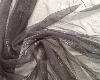 Ultra-Thin Tulle Netting, Iridescent Sparkle Butterfly Design, 2 1/2 yards, Medium Gray Sheer, Nylon Fabric, Dress Overlay, Ballet/Dress-up
