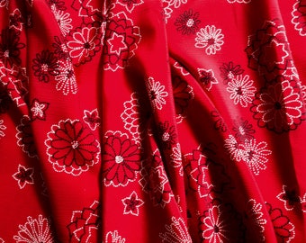 Krinkle Polyester, 2 1/2 Yards, Red, White & Black Floral Print