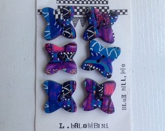 Polymer-Clay Buttons, Hand-Crafted, On Original Vintage Artist Card, Blues & Purples, 6 Buttons, Collectible, New Old Stock Buttons