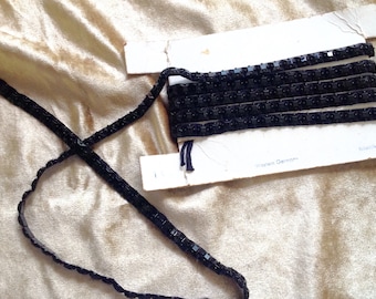 Square Rhinestone Trim, 2 1/8 Yards, Size 1/4 Inch/7mm, Black Color Crystal, Black Metal Pronged