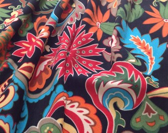 Synthetic Suede Fabric, 2 1/4 Yards, Black, Red & Turquoise Colors, Floral Print, Vintage Faux Suede