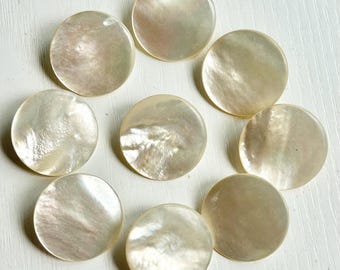 Mother-of-Pearl Buttons, 1" Diameter, Set of 9 Large, Brass Loop Backs, Collectible Button, Lovely Condition