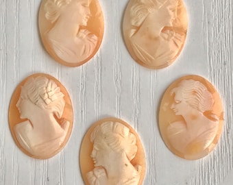 Hand-Carved Natural-Shell Cameos, Vintage, Shell Peach & Ivory Color, Choose 1 of 5, Curved Cabochon, Jewelers Grade Carved Shell Cameo, 2nd