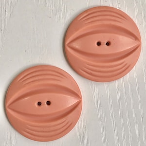 Plastic Coat Buttons, Vintage Modern Plastic, XLG-1 3/4 Inch Diameter, Set of 2, Warm Pink Color, Two Hole, Circa 1950s