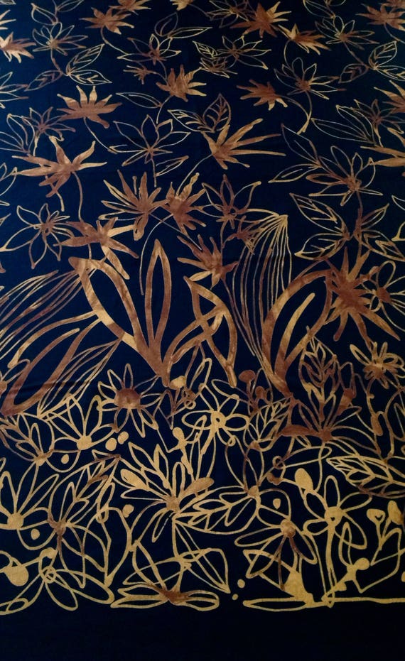 Rayon Batik Look Floral Print 1 1 2 Yards Golden Brown Etsy