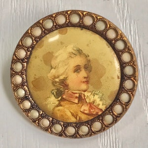 Lithograph Portrait Button, Antique, Count Fersen Portrait, 1 1/4" Diameter, Celluloid Cover, Metal Loop Shank, 19th Century