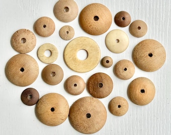 Wooden-Bone Button Forms, Antique - Pre-Used, 22 Assorted, For Use in Historical Covered Buttons, Reenactment Buttons for Garments