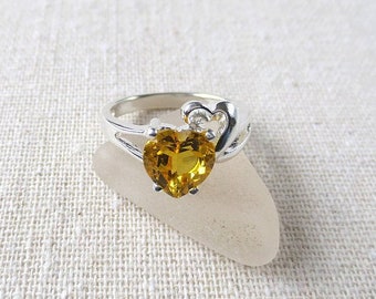 Golden Citrine Genuine 8mm Heart Cut Heart Solitaire Ring set in Sterling Silver Beautiful!