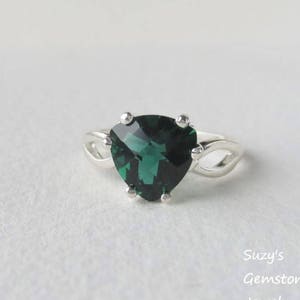 AMETHYST Dark Green Genuine 9mm Trillion/Triangle Solitaire Ring set in Sterling Silver  Gorgeous!!
