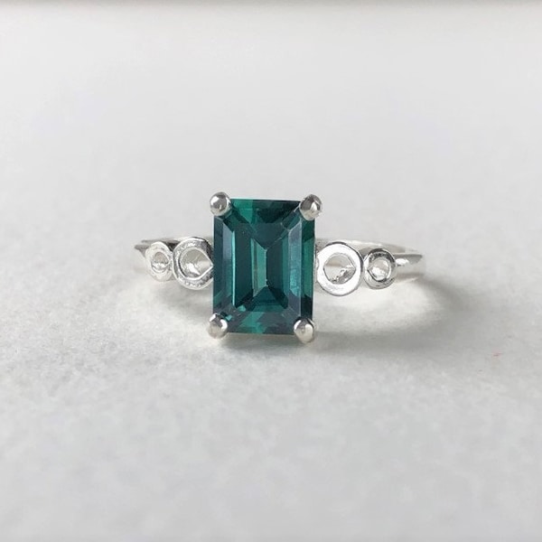 RARE TEAL TOPAZ Blue/Green Genuine 8X6mm Emerald Cut set in a Beautiful Modern Solitaire Low Profile Sterling Silver Setting "Gorgeous"
