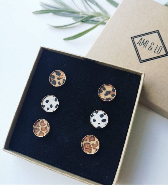 Animal print stud set, stud earrings, earrings gift set, vegan earrings, vegan gifts