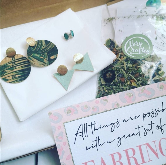Mystery box of cork leather earrings, lucky dip vegan leather earring selection, gift package, Surprise gift, care package, self-care