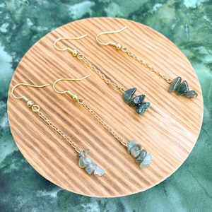 Stacked Moss Agate Dangle Earrings - 24k Gold, Sterling Silver or Rhodium Plated