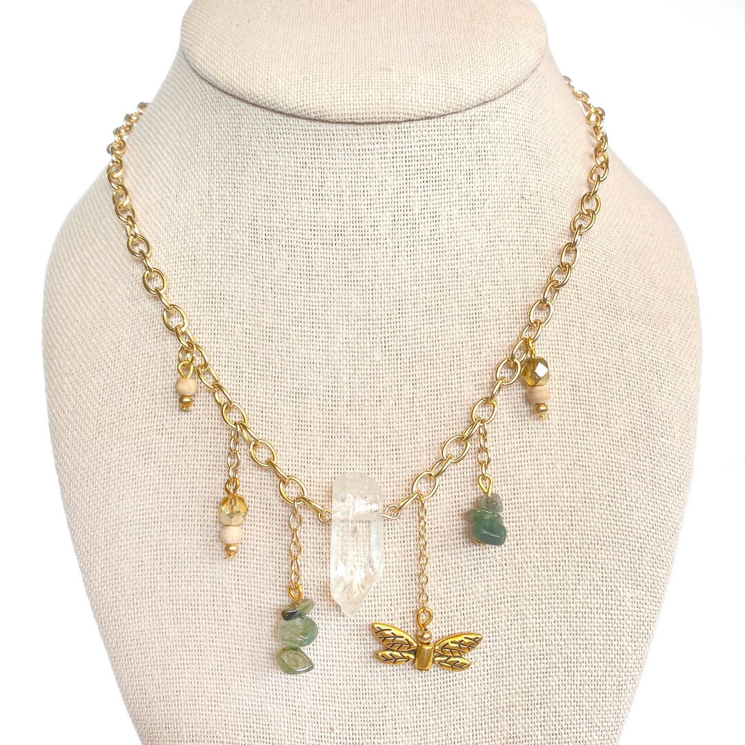 ハンドメイド♡necklace天然石set Forest Fairy Chunky Charm Necklace - Genuine Clear Quartz +