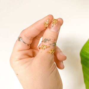 Adjustable Danty Leaf Ring — 24k Gold, Rhodium Silver + Stainless Steel — Allergy Friendly