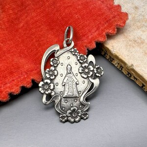 Silver Religious Medal, Mother Mary Charm, Protection Necklace Pendant