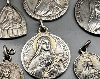 Antique French Silver Saint Therese Medal Pendant