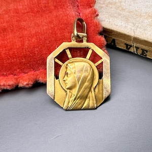 Antique Virgin Mary Medal, 14ct Gold, French Hallmarks