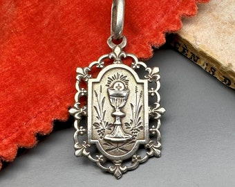 Médaille religieuse en argent, fleur de lys, bijoux anciens français